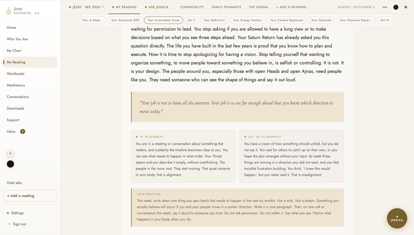 The end of a reading section in the light theme: a pull quote, In Alignment and Out of Alignment side by side, and Your Practice.