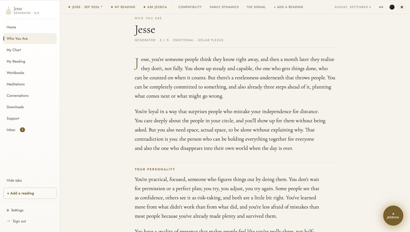 The Who You Are page in the light theme: a plain-language portrait of this person, with Your Personality under it.