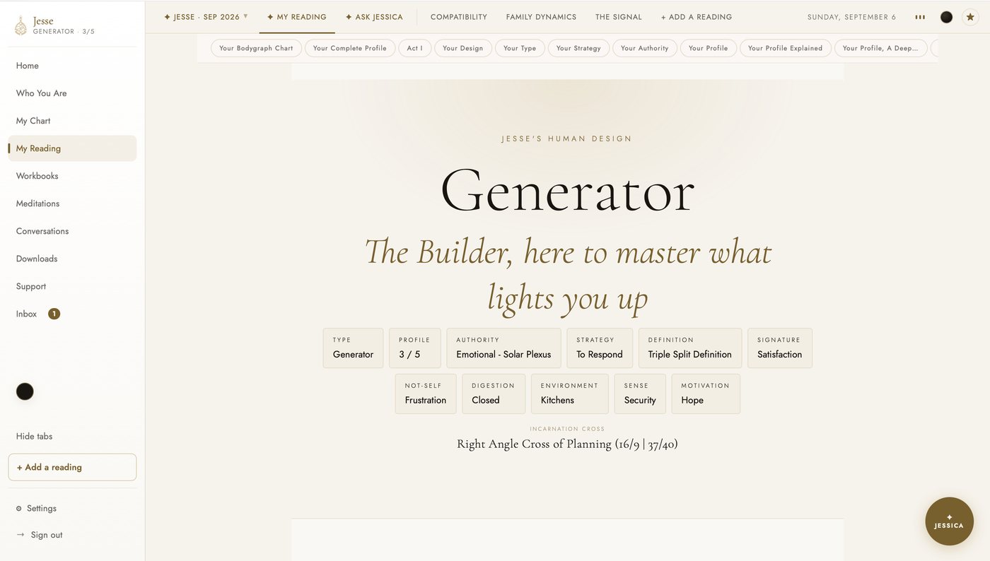 The My Reading tab in the light theme: the Generator cover, The Builder, and the attribute cards.